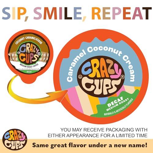 Crazy Cups Crazy Cups Decaf Flavored Coffee Pods, Decaffeinated Coconut Caramelicious Flavored Coffee, Single Serve Hot or Iced Medium Roast Coffee for Keurig K Cups Machines, 22 Count