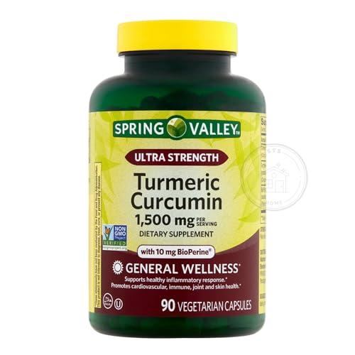 STS Home Spring Valley Turmeric Supplement | Turmeric Curcumin Supplement, Ultra Strength 1,500 mg, 90 Count + STS Sticker.