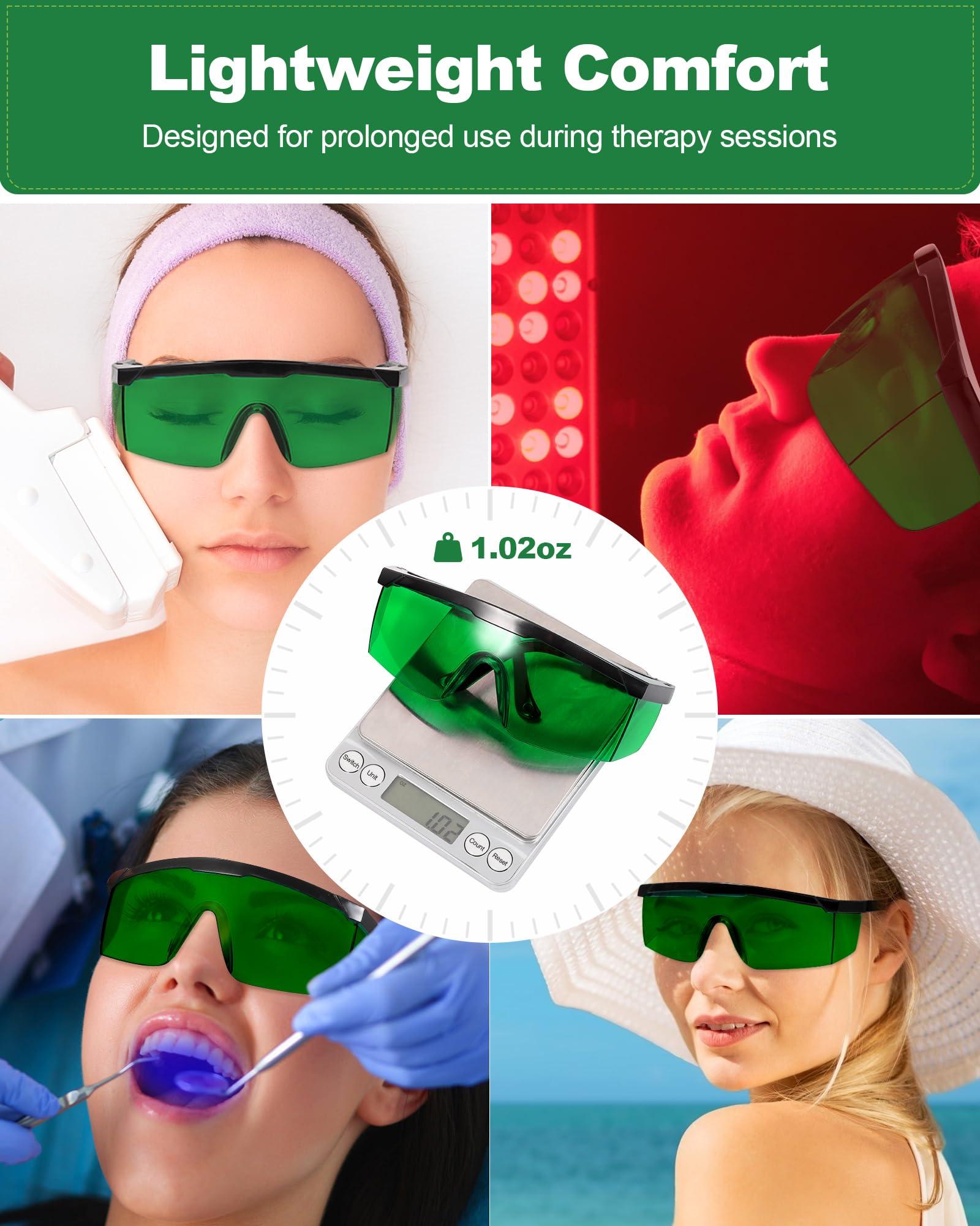 LIGHTMEUP LIGHTMEUP Red Light Therapy Glasses, See-Through Eye Protection Goggles 200-2000nm Full-Coverage Design Adjustable (Deep Green- 1 Pair)