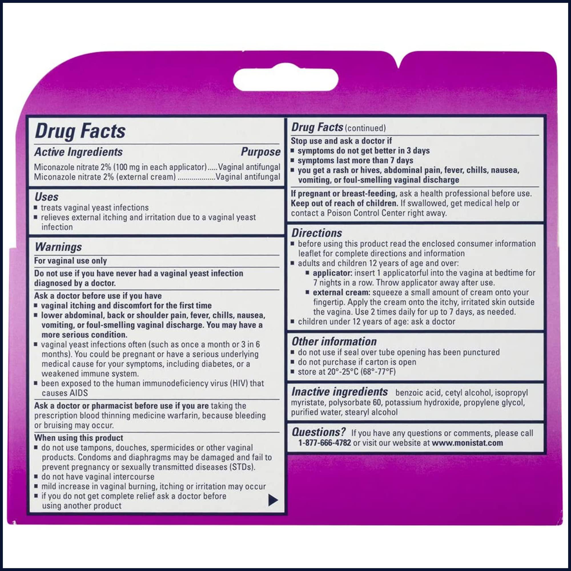 Monistat Monistat 7 Day Yeast Infection Treatment for Women, 7 Miconazole Cream Applications with Disposable Applicators + 10 fl oz Boric Acid Feminine Cleanser