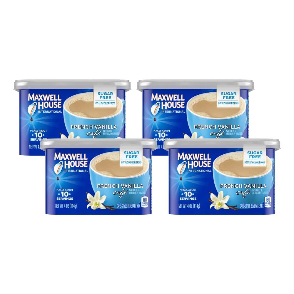 MAXWELL HOUSE Maxwell House International French Vanilla Sugar Free Cafe Beverage Mix 4 oz Canisters, Pack of 4