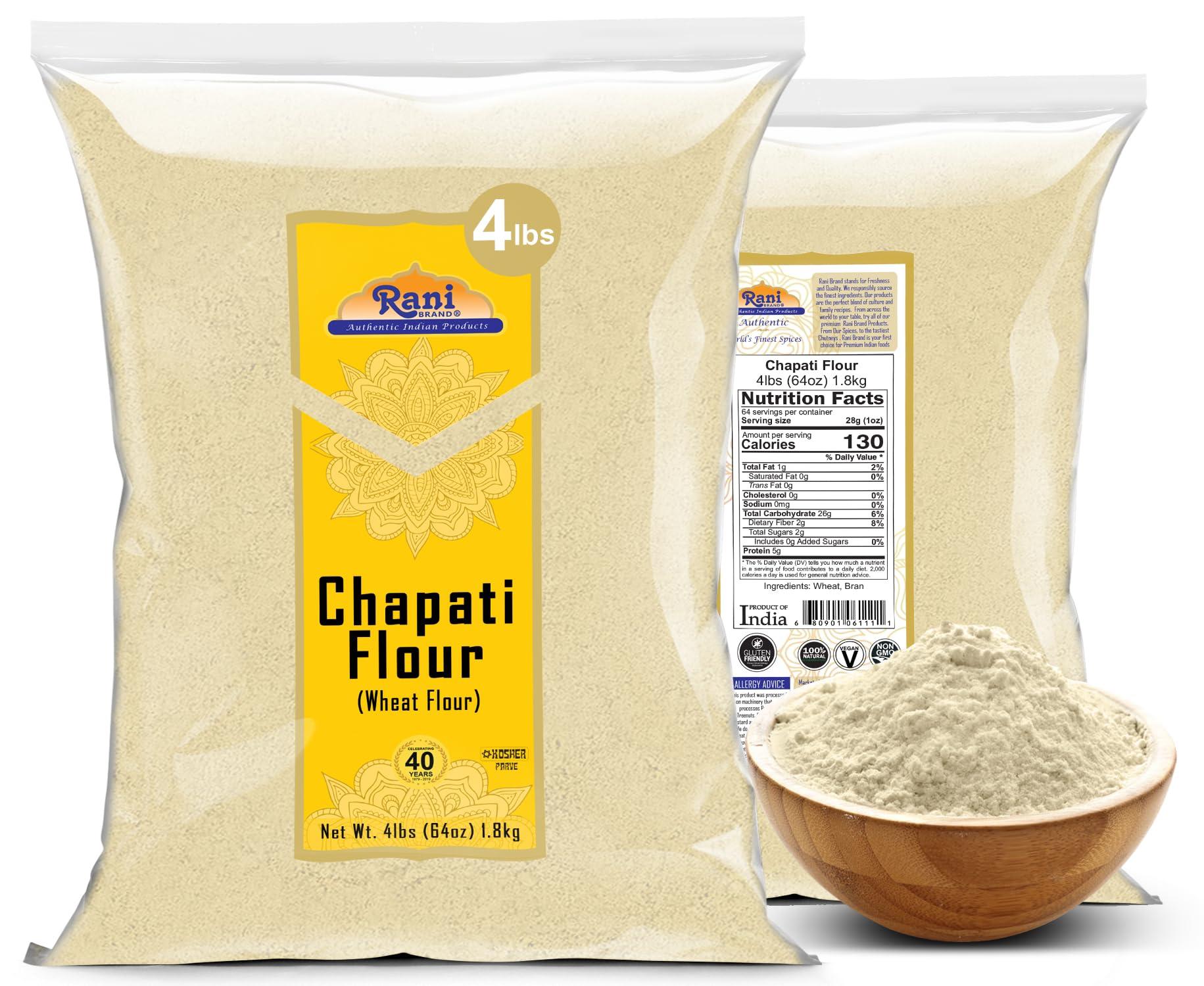 Rani Brand Authentic Indian Products Rani Chapati Flour (100% Pure Whole Wheat Atta), For Making Roti & Indian Breads 64oz (4lbs) 1.81kg Bulk ~ All Natural | Vegan | No Salt or Colors | NON-GMO | Kosher | Indian Origin