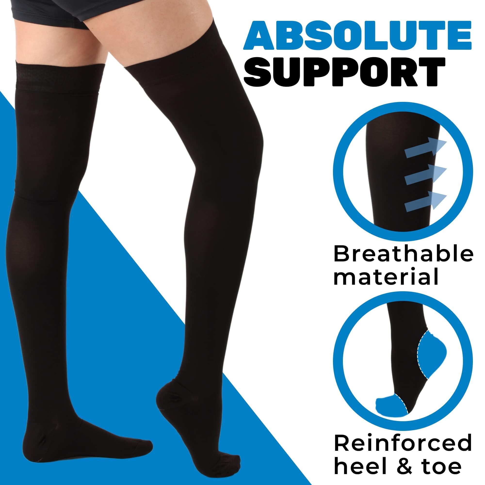 ABSOLUTE SUPPORT Plus Size Compression Stockings 20-30 mmHg for Women and Men with Closed Toe - Extra Large Over the Knee Compression Hose for Varicose Veins Circulation, Lymphedema - Black, 2X-Large