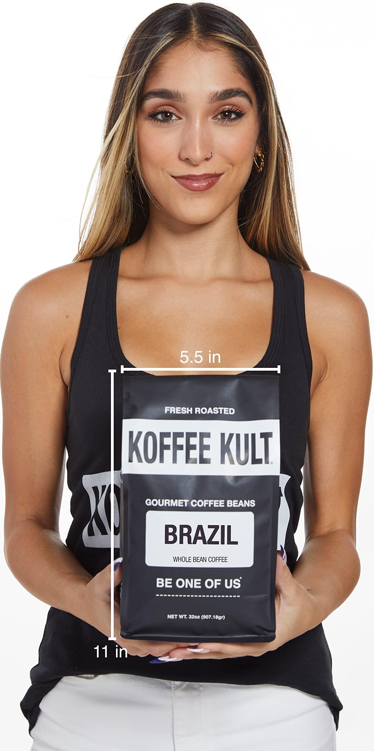 Koffee Kult Koffee Kult Medium Roast Brazil Coffee Beans - 100% Single Origin Brazilian Coffee - Fresh Artisan Roasted (Whole Bean, 32oz bag)
