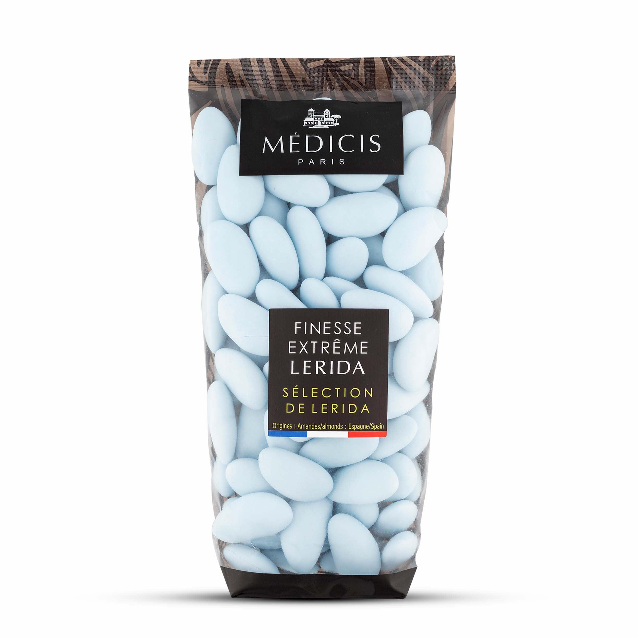 MEDICIS Medicis Premium Candied Almond Dragees (French Jordan Almonds) Sugar Coated Candies Ideal as a Party Favor for Weddings and Baby Showers 75 count bag 8.8oz (Blue)