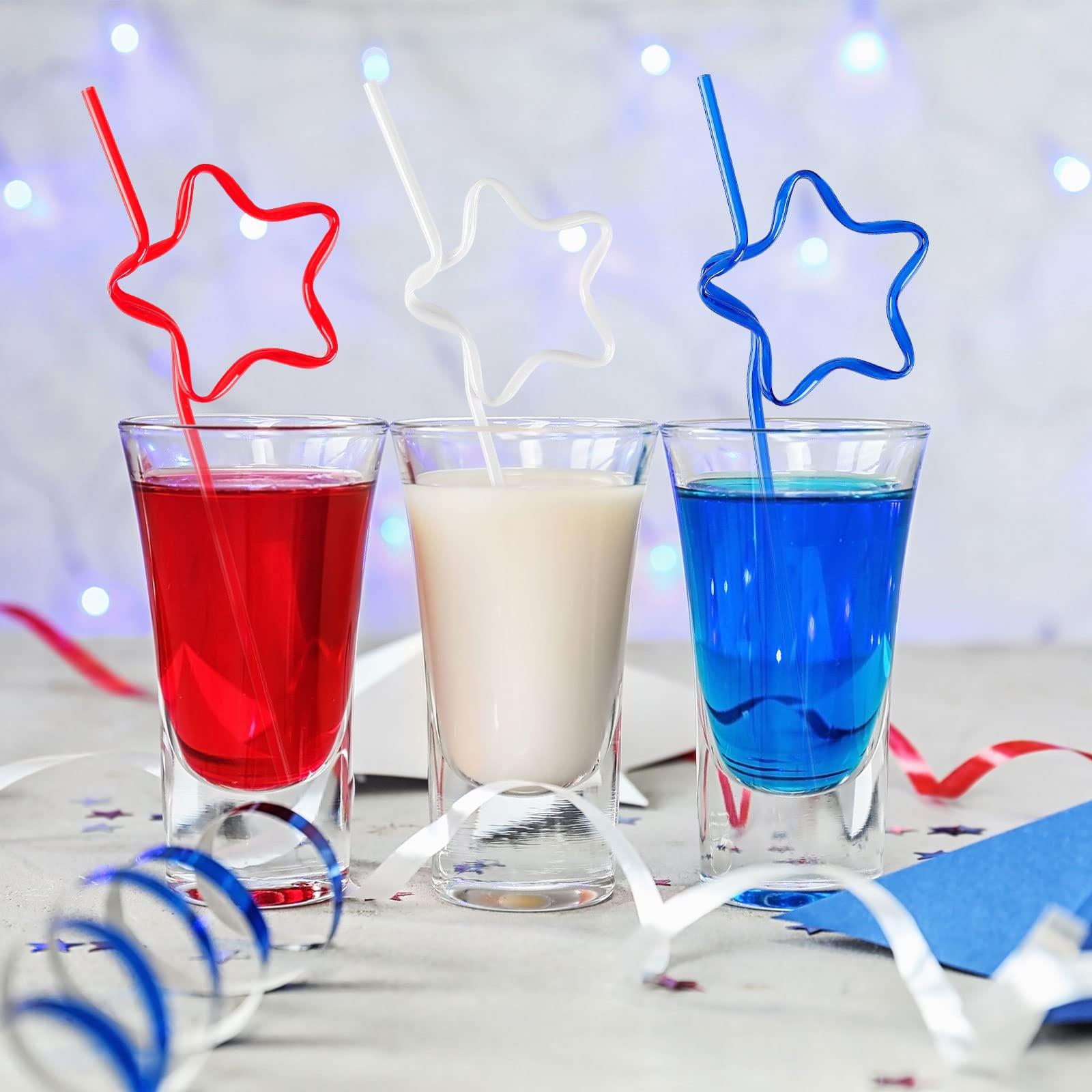 Quera Quera 30 pcs Star Crazy straws 4th of JULY Red White Blue Silly Straws Patriotic Loop Straws Reusable BPA-Free Plastic Drinking Straws Silly Colorful Drinking Straws for Kids Birthday Party Supplies
