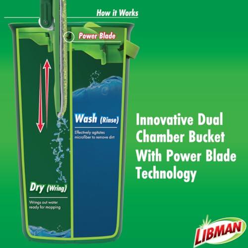 Libman Libman Rinse \'n Wring Mop and Bucket System | Microfiber Floor Mop | Hardwood Floor Cleaner | Wet & Dry Mop | Clean & Dirty Water Chambers | Power Blades | 2 Total Microfiber Pads,Green