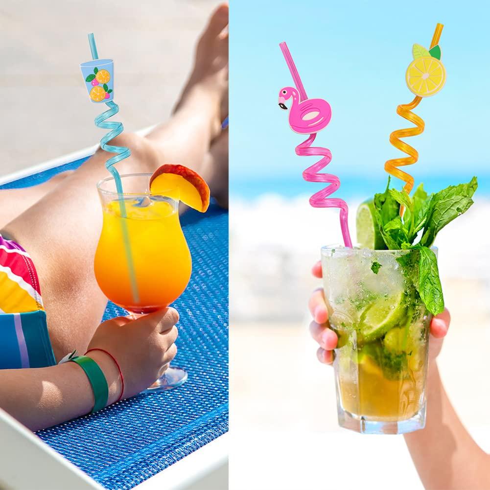 AHYS Crazy Straws 30 Pcs Colorful Plastic Silly Straws with Cartoon Decoration for Kids Birthday Party Supplies - 10 Styles