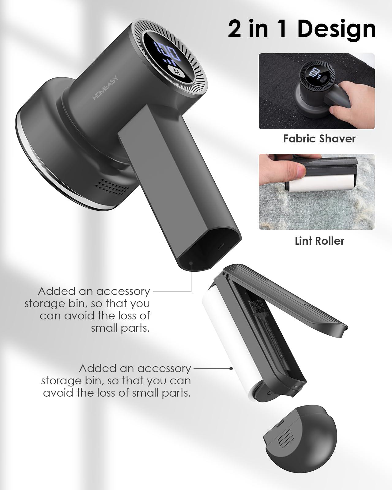 HOMEASY Fabric Shaver Fuzz Remover Rechargeable, HOMEASY Electric Lint Remover Shaver with 3 Blades & LED Digital Display, Sweater Couch Fabric Pill Shaver for Sweater, Couch, Furniture (Dark Gray)