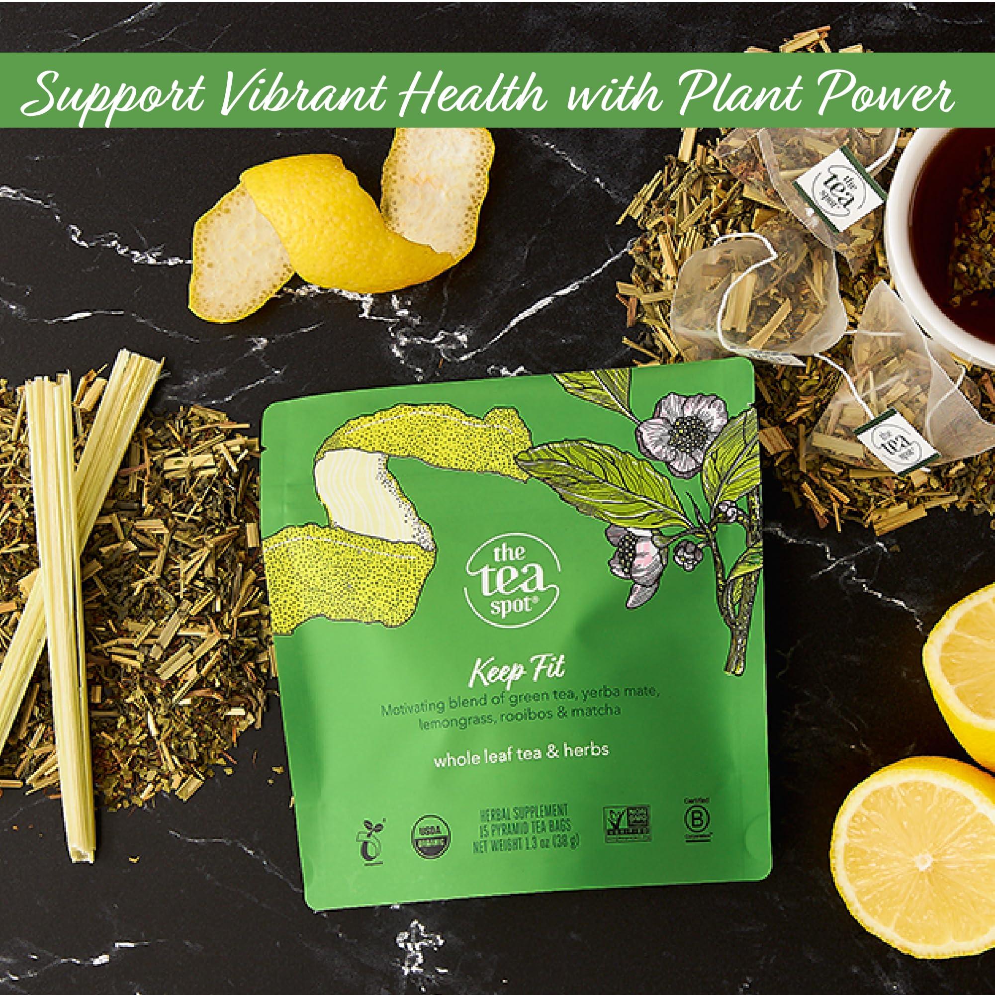 The Tea Spot The Tea Spot Organic Keep Fit Green Tea with Yerba Mate and Matcha for Metabolic Support | Blend of Green Tea, Matcha, Yerba Mate, Rooibos, Lemongrass and Lemon Flavor | Caffeine-Free 15 Tea Bags