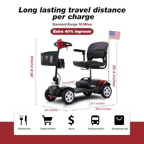 NineLife Basics Mobility Scooters for Seniors & Adults 400lbs Capacity 4 Wheel Foldable Powered Mobility Scooter for Elderly for Travel, Lightweight All Terrain Mobility Scooter with Lights and Basket (Red)