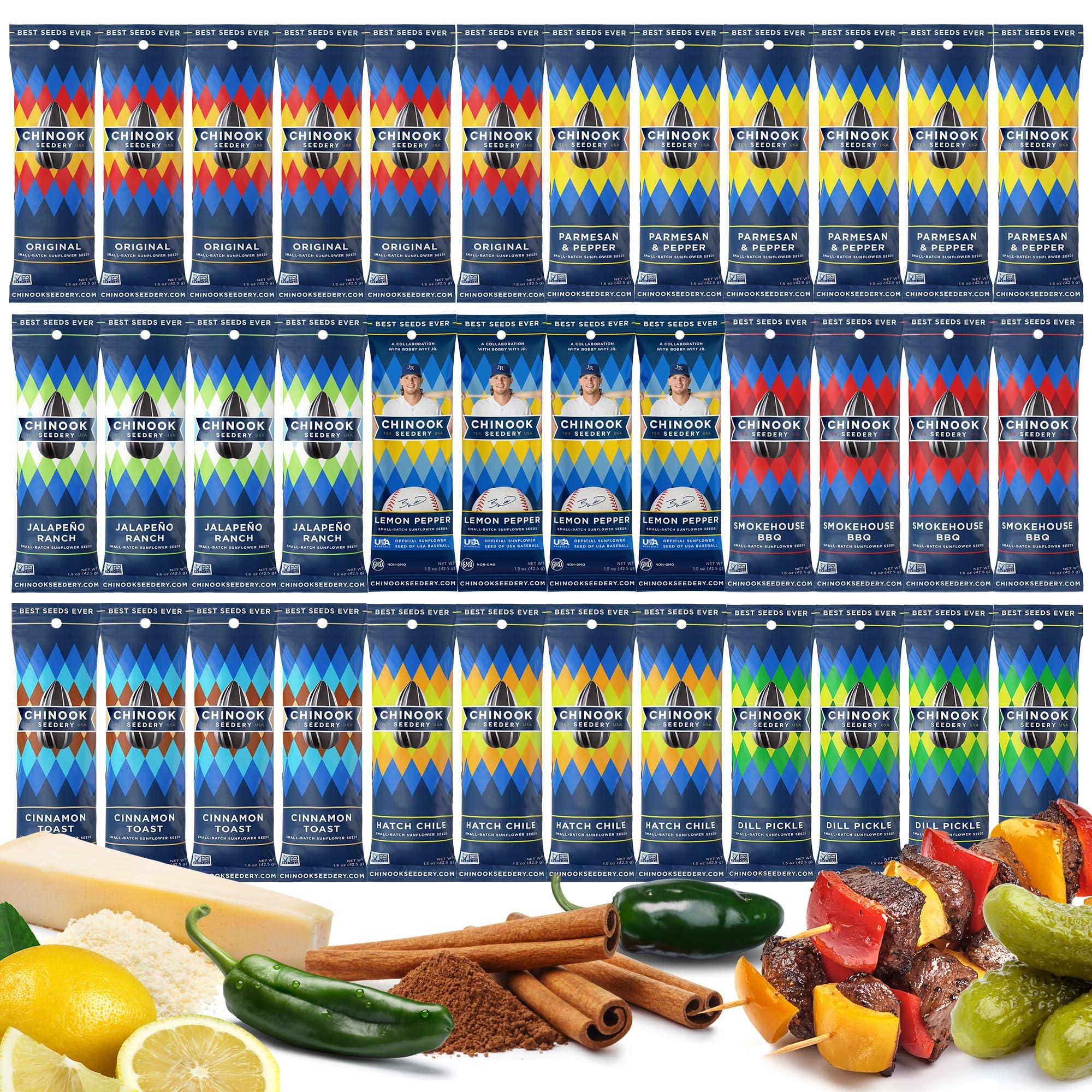 Chinook Seedery Chinook Seedery Roasted Sunflower Seeds to Eat - 1.5 oz (Pack of 36) Variety Packs - Jumbo Low Sodium Sunflower Seeds Keto Snacks - Adventure, Baseball, School Snacks - Gluten Free, Non GMO Snacks