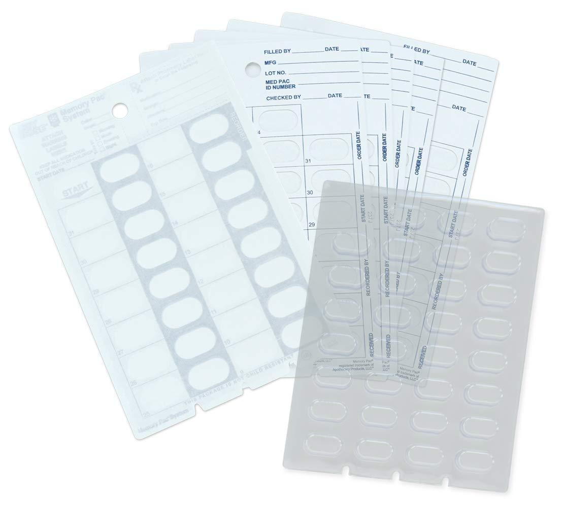Memory Pac Memory Pac 6 Pack Monthly Medication Blister Pack Refill Set Cold Seal - Includes 6 Blister Trays & 6 Cold-Seal Cards, Pill Blisters for Cold Seal Blister Pack System (Monthly - XLarge 5/8\'\' Deep)