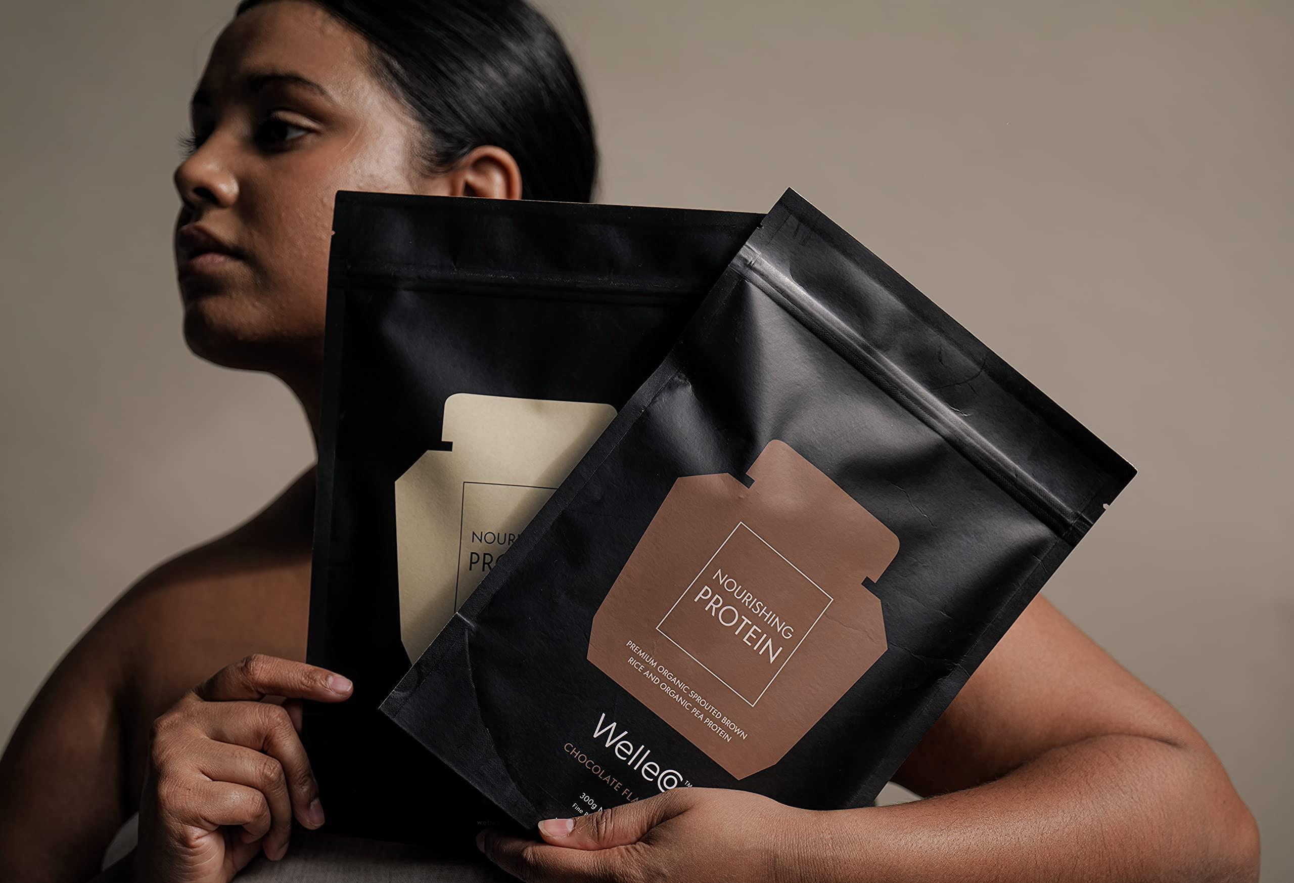 WelleCo WelleCo Vegan Protein Powder, Gluten Free Premium Organic Sprouted Brown Rice & Pea Protein Blend, 6g Carbs & Dairy Free, for Energy, Muscle Recovery, 16g Protein Per Serving, Chocolate, 35.2oz Pouch