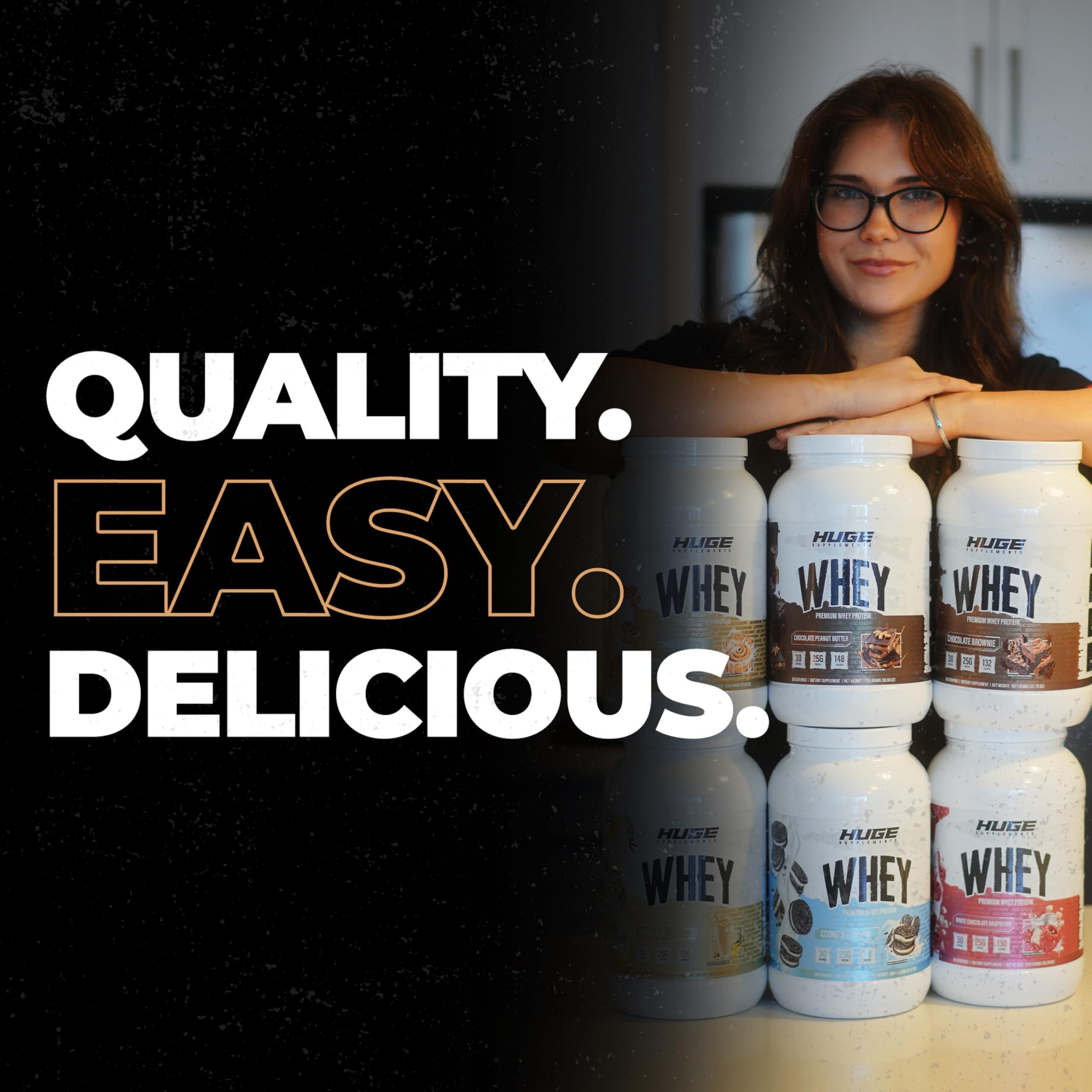 Huge Supplements Huge Whey, Protein Powder for Muscle Gain, 25g Protein, 12g EAAs, Supports Muscle Growth, Performance & Recovery (Vanilla Milkshake, 30 Servings)