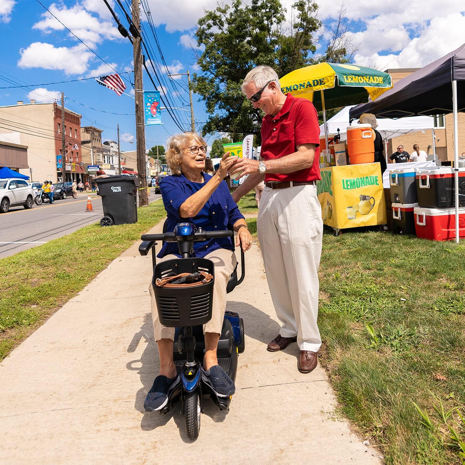 Pride Mobility Pride Mobility Go-Go Elite Traveller 3-Wheel SC40E 12AH, Indoor & Outdoor Travel Electric Mobility Scooter w/Red & Blue Shroud Inserts for Adults, 300 lbs. WC, Up to 4 MPH, 7.25 Range Per Charge