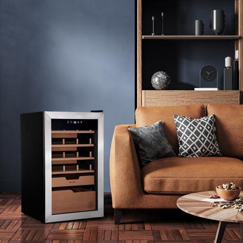 NewAir NewAir x Boveda 500 Count Electric Humidor, Spanish Cedar Shelves with Temperature Control, Cigar Humidor Box with Built-In Boveda Humidity Control in Stainless Steel