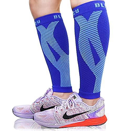 BLITZU BLITZU 3 Pairs Calf Compression Sleeves for Women and Men Size XXL, One Blue, One Black, One White Calf Sleeve, Leg Compression Sleeve for Calf Pain and Shin Splints. Footless Compression Socks.