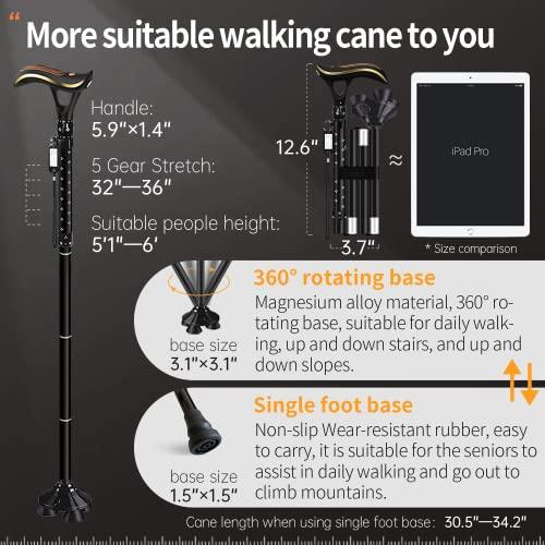 ispuoocti ispuoocti Folding Cane, Smart Alarm Foldable Cane with Light, Fashion Walking Cane for Women&Men, Adjustable Canes for Seniors, USB Direct Charging, Lightweight and Portable (Black)