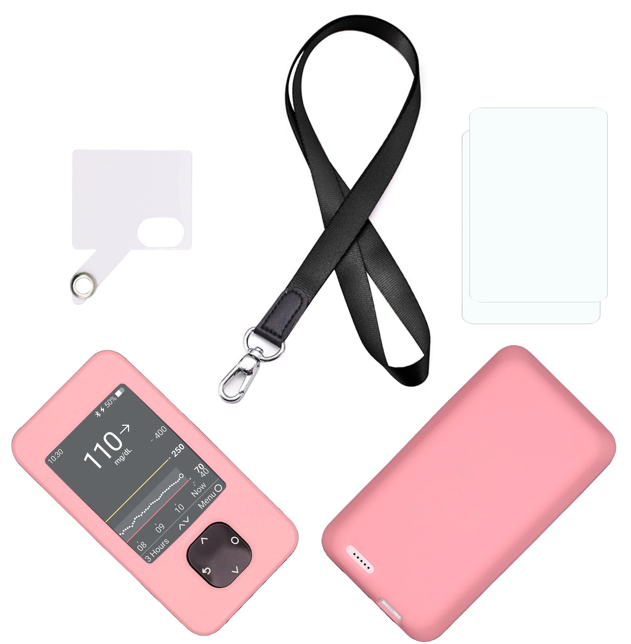 SNK Silicone case for Dexcom G7 & G6 Receiver (Includes Lanyard + Lanyard Patch + Screen Protector) (Pink)