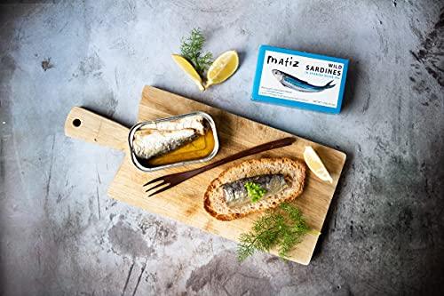 Matiz Matiz Sardines in Olive Oil, 4.2 Ounce Can (Pack of 5) Spanish Gourmet Wild Caught Natural Fish for Tapas, Snacks, or Meals, Protein Rich, Sealed Freshness
