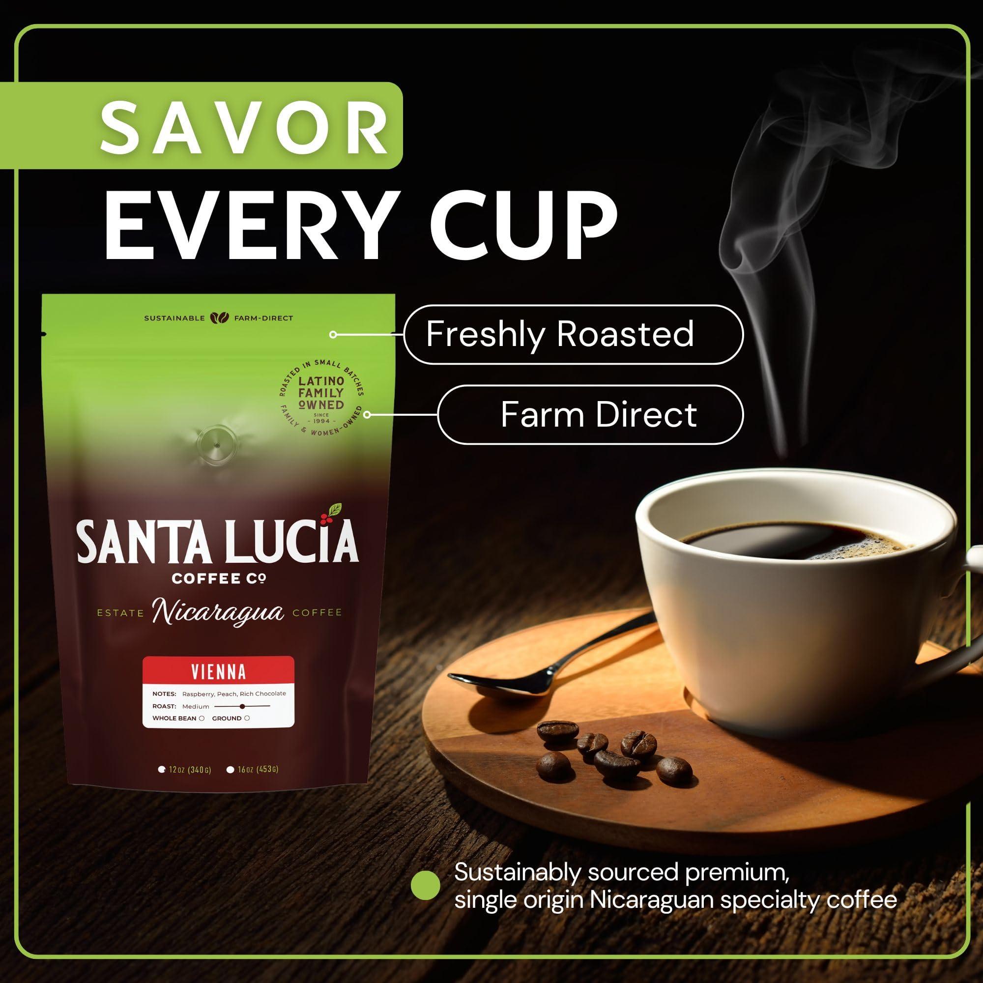 Santa Lucia Estate Coffee Santa Lucia Nicaraguan Specialty Coffee - Vienna Roast 2 Pounds (2-16oz Bags, Whole Bean)