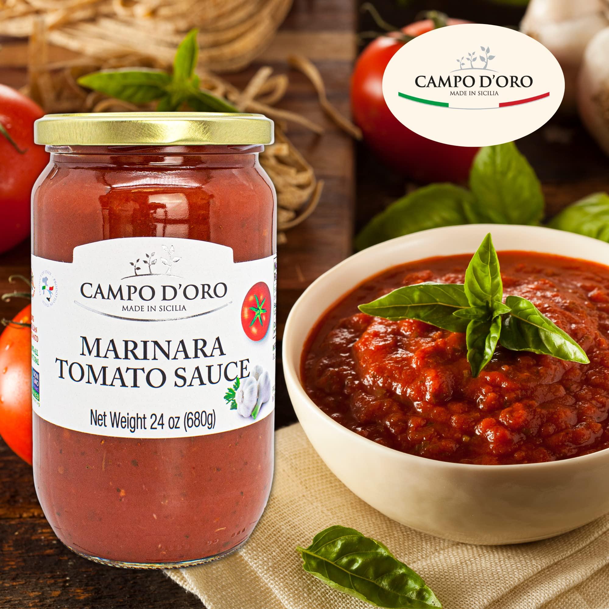 CAMPO D'ORO Marinara Tomato Sauce, Glass Jar 24oz, Italian Pasta Sauce, Ready Meal, Made with garlic and herbs, Made in Italy, Campo D'Oro. (Marinara)