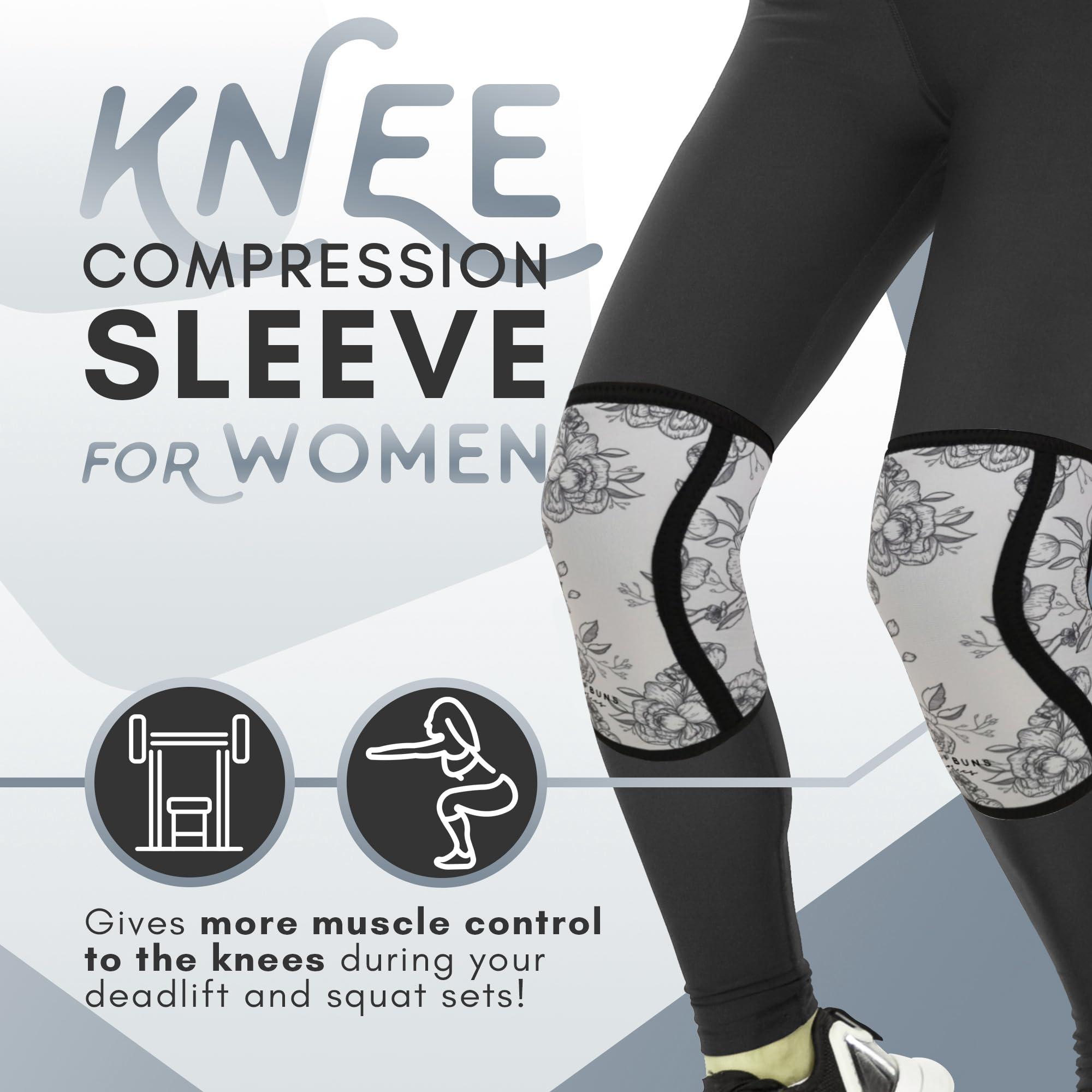 Mighty Buns Mighty Buns 7mm Neoprene Knee Sleeves Peonies V2 Large (1 Pair) - Cute High Performance Knee Sleeves, Knee Compression & Support for Weightlifting, Powerlifting, Squatting for Women and Men