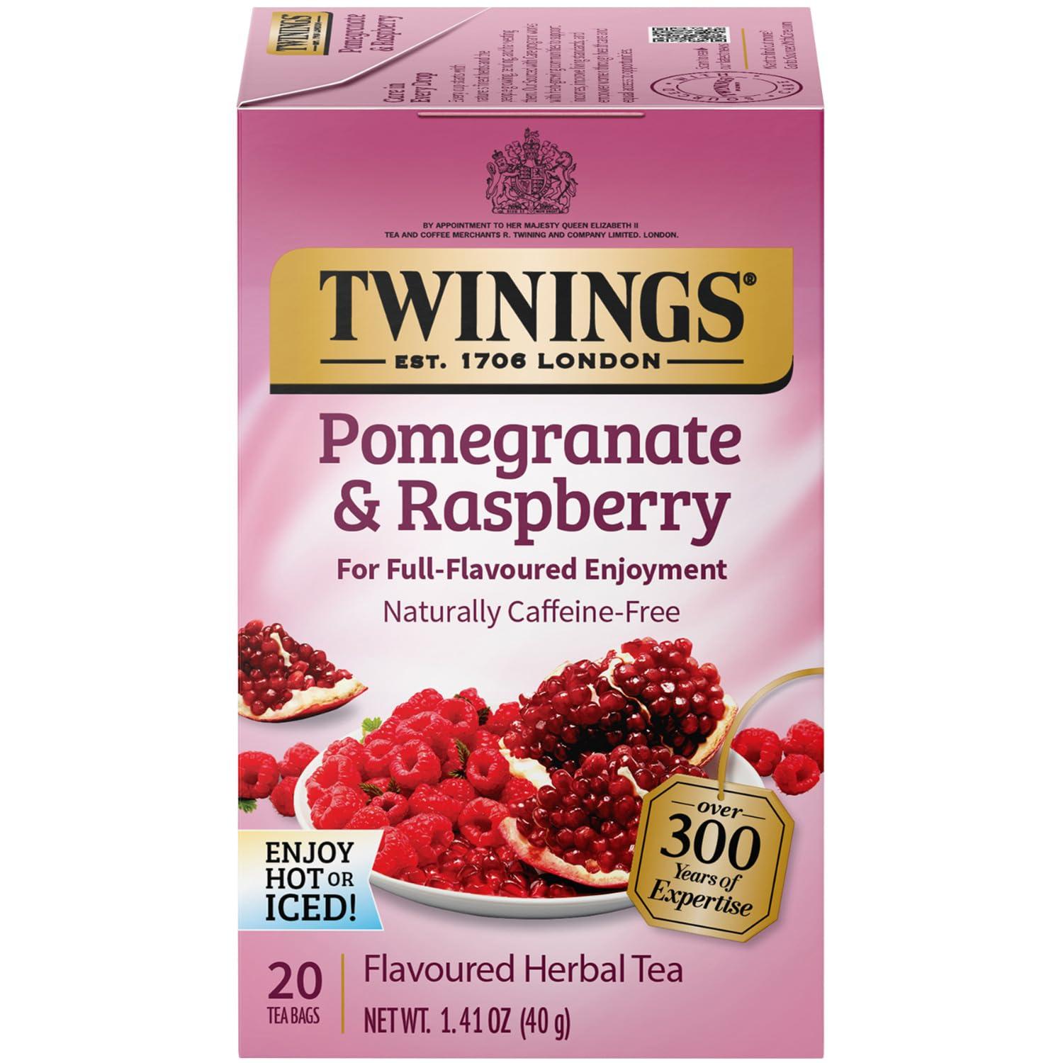 Twinings Twinings Pomegranate & Raspberry Tea - Naturally Caffeine-Free Herbal Tea Bags Individually Wrapped, 20 Count