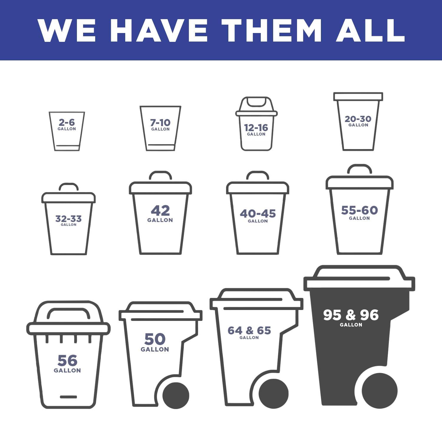 PLASTIC PRINCE 95-96 Gallon Trash Bags Heavy Duty 2 Mil 100 Pounds Extra Large Industrial Durable 90, 95, 96, 100 Gal Black Garbage Can Liners, Fits Rubbermaid Brute 95 gal Trash Cans, 61\" x 68\" (50 Pack) Bulk