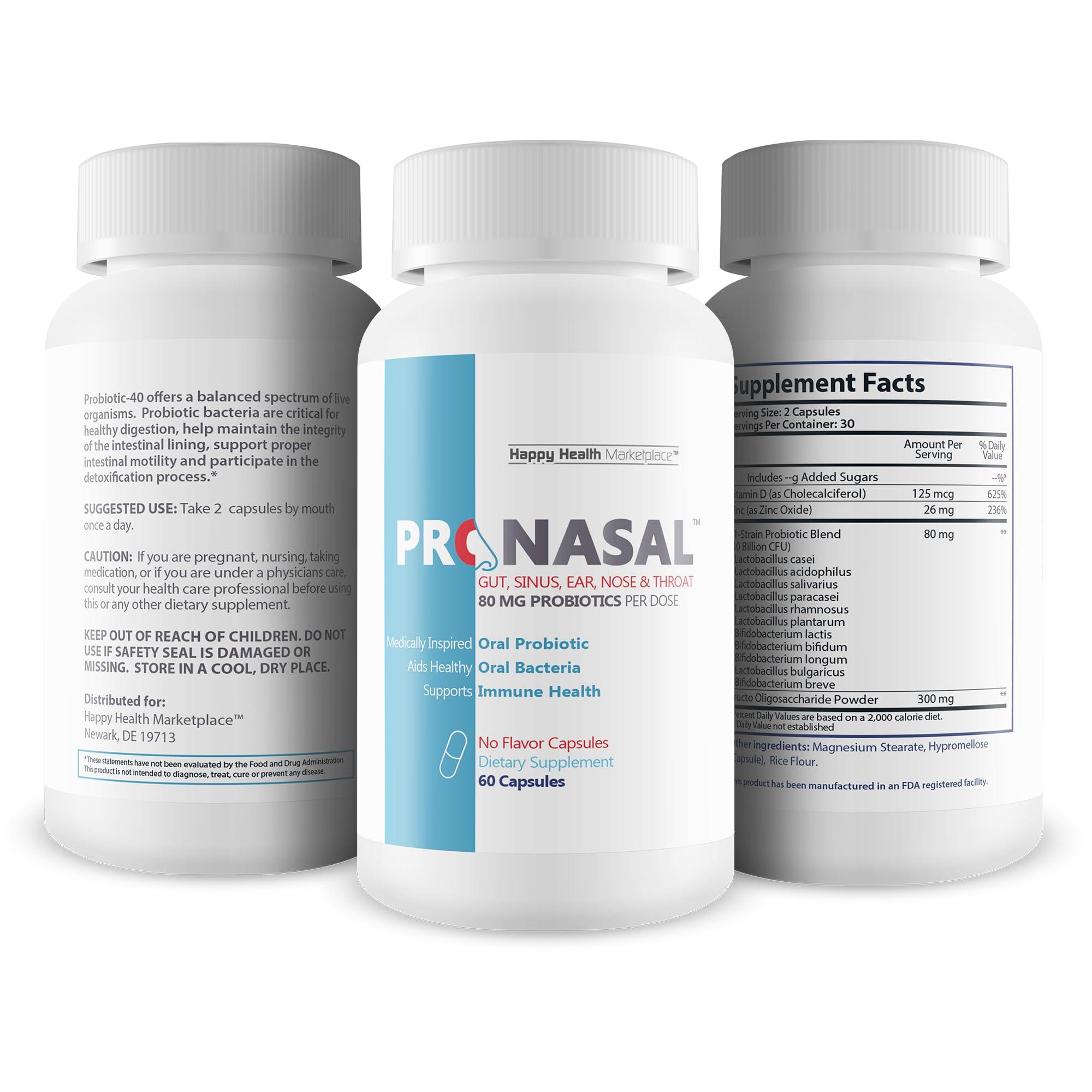 Happy Health Marketplace Pro Nasal - Our Best Sinus Support Supplement - Ear Nose Throat Probiotics - Sinus Probiotic for Natural Sinus Support - Oral Probiotics for Mouth Bad Breath - Dry Mouth Probiotic - Probiotic Sinus