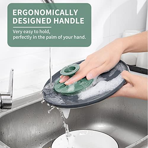 BEAUTAIL Silicone Sponge, BEAUTAIL Non-Scratch Scrub Sponges, for Washing Dishes and Cleaning Kitchen, Long Lasting and Reusable Dishwashing Scrubber, Suction Up Hang Designed, 2 Pack, Black+Olive Green