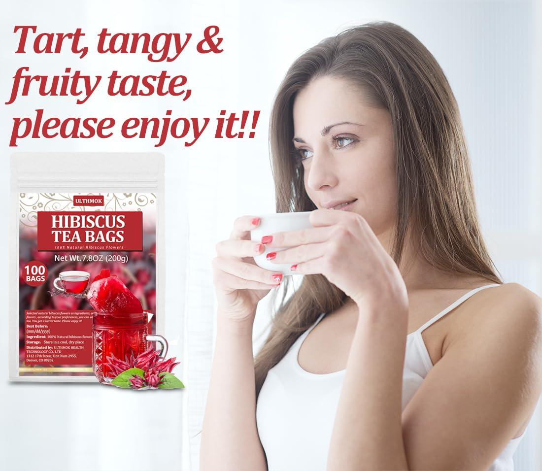 ULTHMOK Premium Hibiscus Tea Bags,100 Tea Bags/7.06 Oz,100% Pure Dried Hibiscus Flower,Natural & No Additives,Caffeine Free.