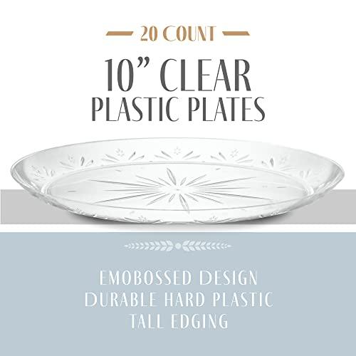 PLASTICPRO PLASTICPRO 10\'\' inch Premium Extra large Heavy Weight Crystal Clear Disposable Plastic Dinnerware Party Plates or Platter Pack of 40