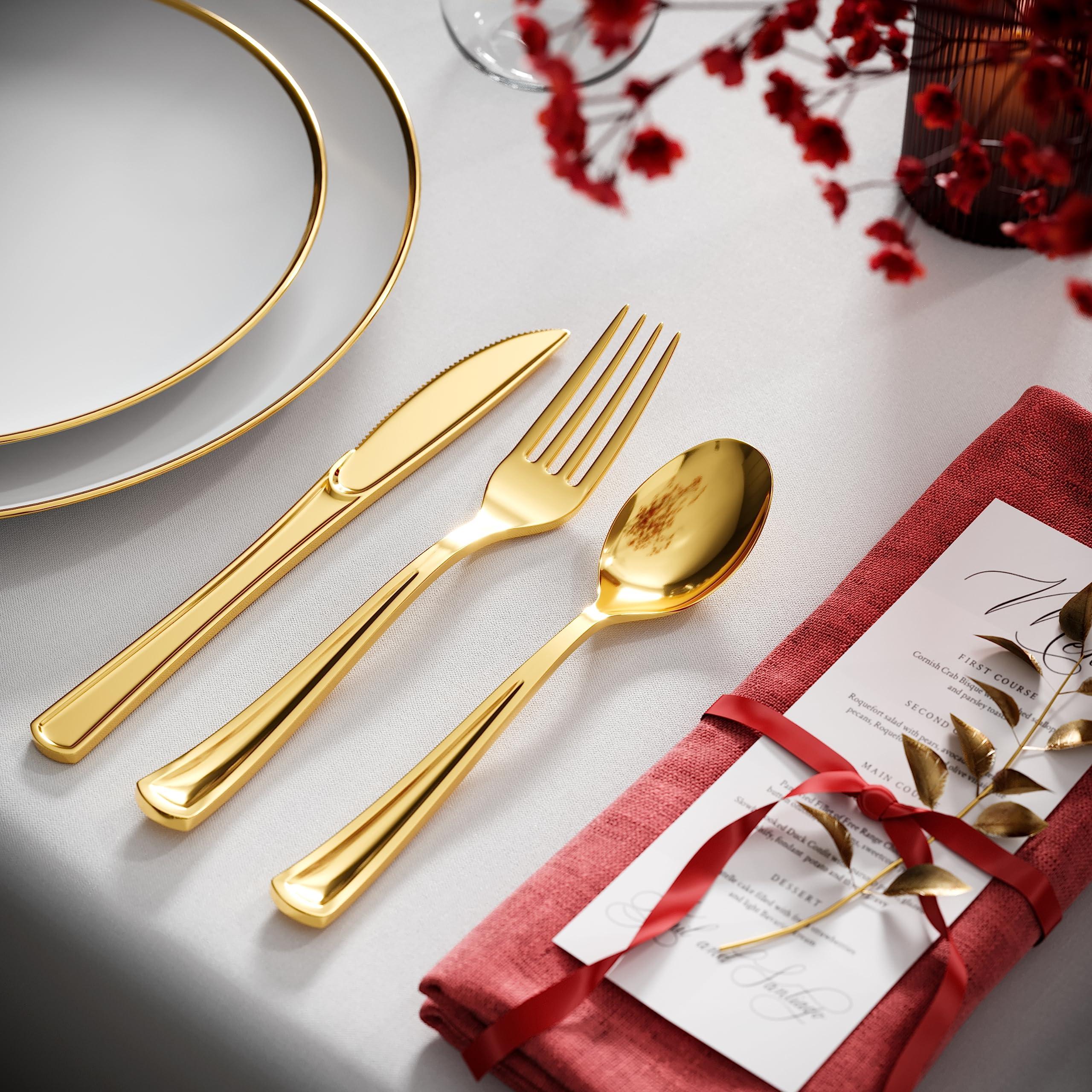 Exquisite 160 Pack Gold Plastic Tea Spoons Heavy Duty - Gold Disposable Silverware - Gold Plastic Silverware - Gold Spoons Disposable - Plastic Silverware Heavy Duty For Catering, Party, Weddings Exquisite