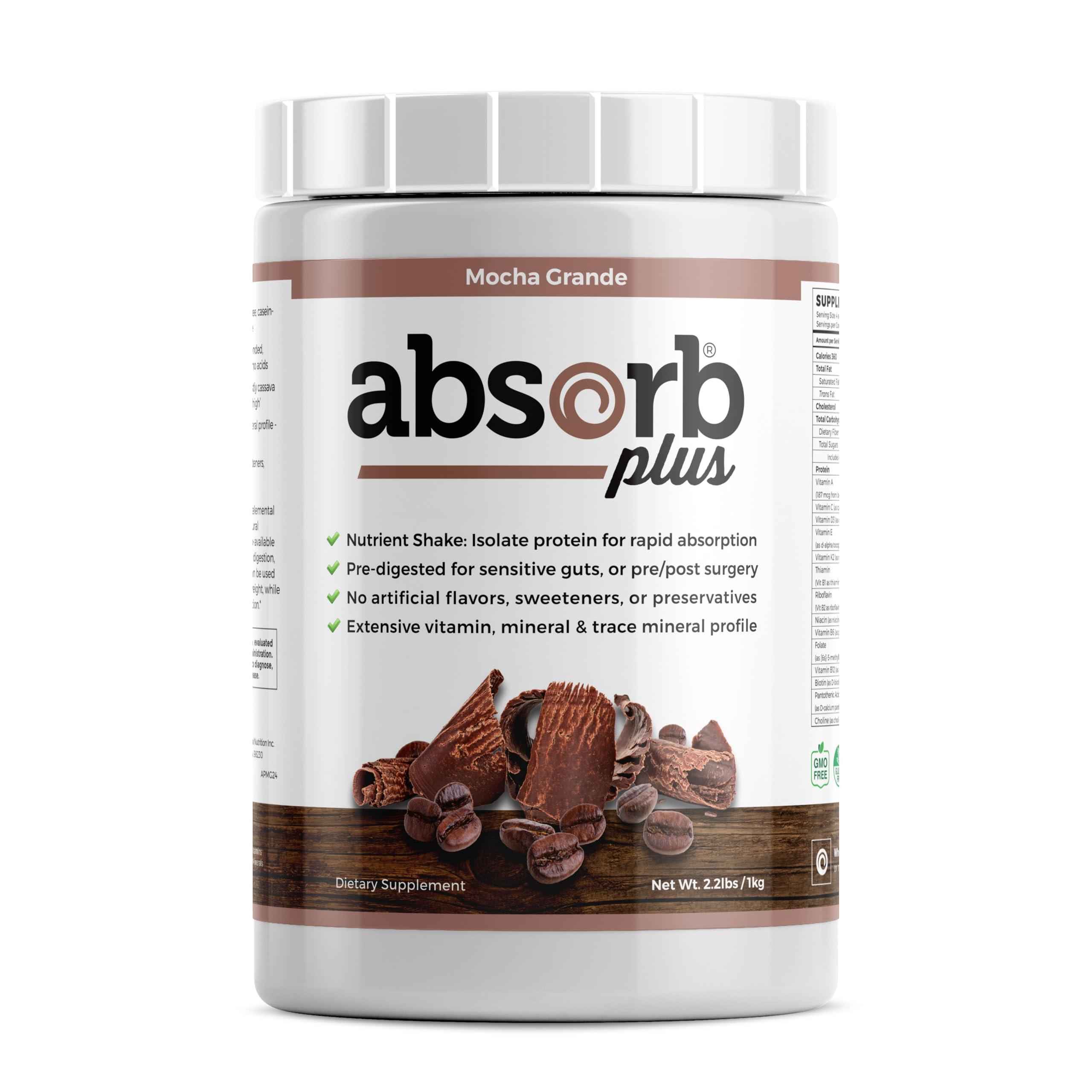 Absorb Plus Absorb Plus Isolate Protein - Diet Supplement for Improved Gut Health, Extra Nutritional Support, Non-GMO, Gluten-Free, Lactose-Free, Casein-Free (2.2 Lbs, Mocha Grande)