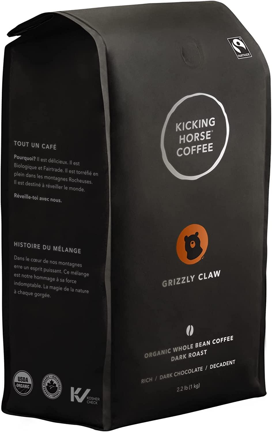 Kicking Horse Coffee Kicking Horse Coffee Grizzly Claw, Dark Roast, Whole Bean, 1 Kg (Pack of 6) - Certified Organic, Fairtrade, Kosher