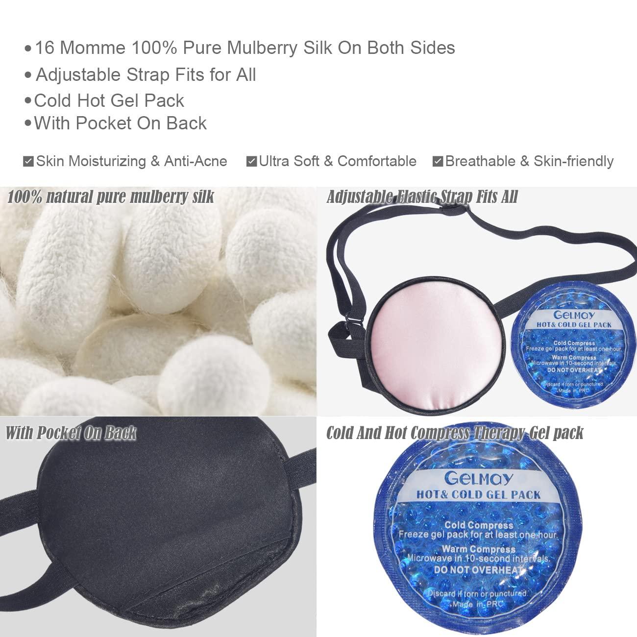 GELMAY Pure Silk Cooling Eye Patches for Puffy Eyes Ice Eye Mask Cover Medical Single Eye Patch Cold Hot Therapy Strabismus Lazy Eye Bags After Surgery Pirate One Eyepatch Adult Kid (2Sets Black New)