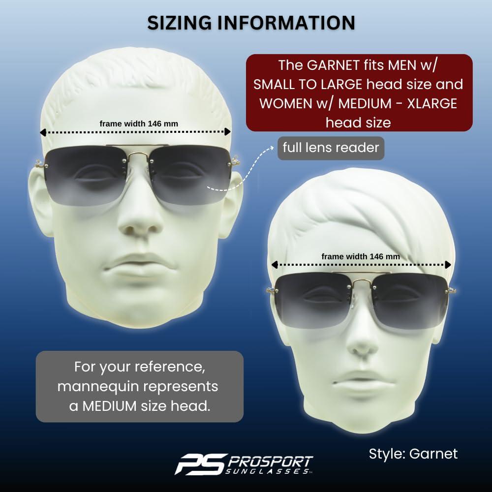 proSPORT proSPORT Sunglasses Readers Full Lens Square Aviator Rimless Metal Silver Gold Gradient Grey Brown Tint Men Women NOT BIFOCAL