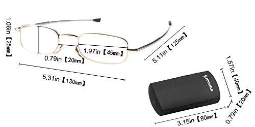 SOOLALA SOOLALA Metal Aolly Frame Folding Magnifying Compact Reading Glasses Reader w/Case (2 Pair/Gold + Gun, 2.75)