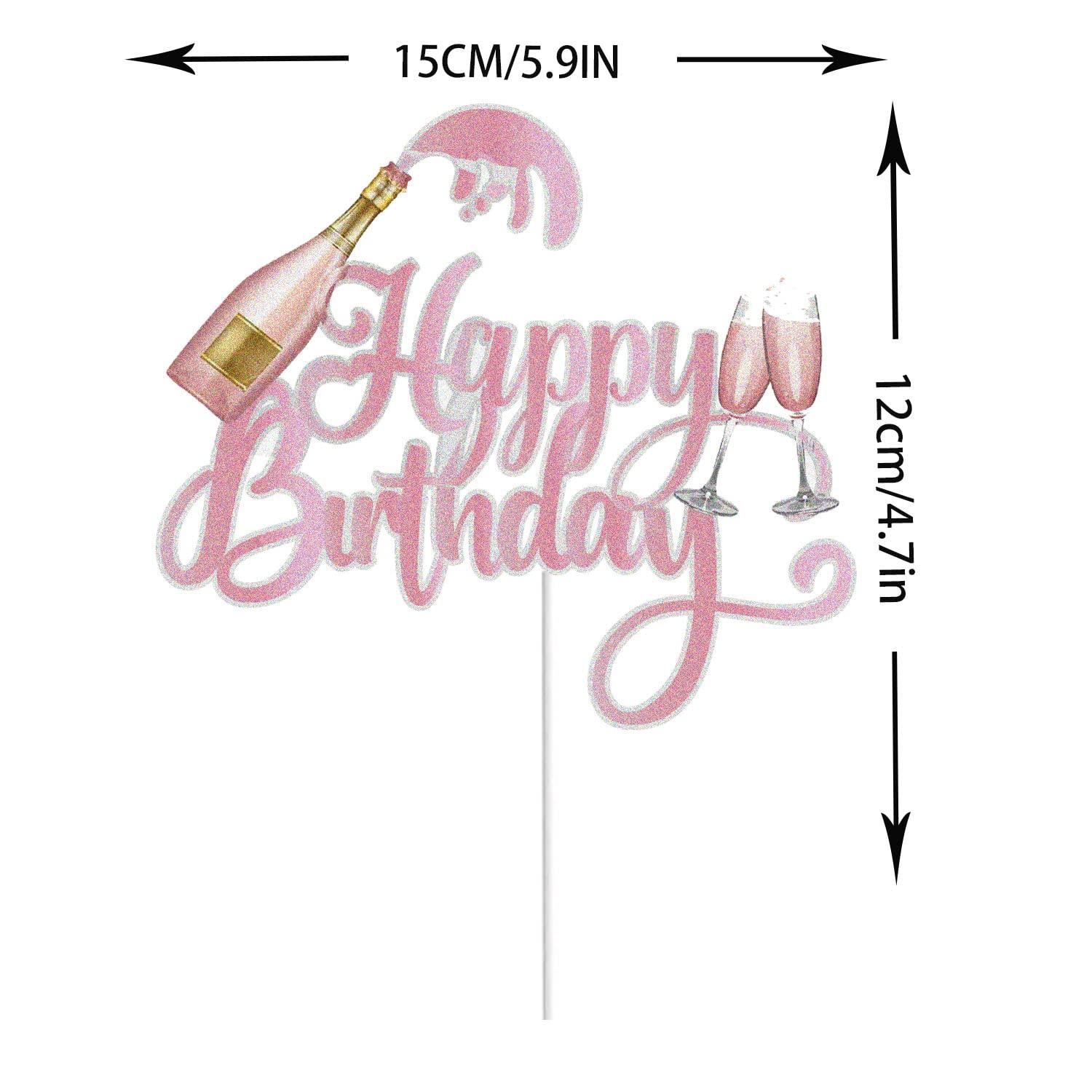 KEWEYA Champagne Happy Birthday Cake Topper Celebrating Cheers to 21 30 40 50 60 Years Theme Birthday Party Decoration Supplies Pink Rose Gold Glitter Beers Wine Glass Cake Decor for Men Women