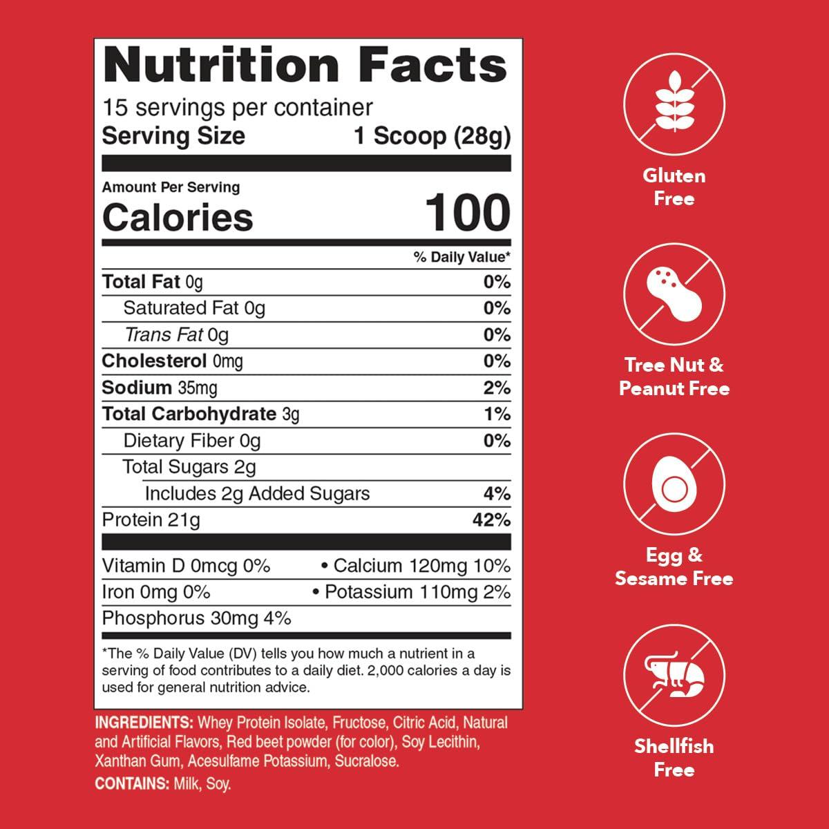 Unjury Unjury Whey Protein Powder | Strawberry | 21g 100% Whey Isolate Protein Powder | Low Carb and Lactose Free | Gluten Free | Certified Kosher | 15 Servings