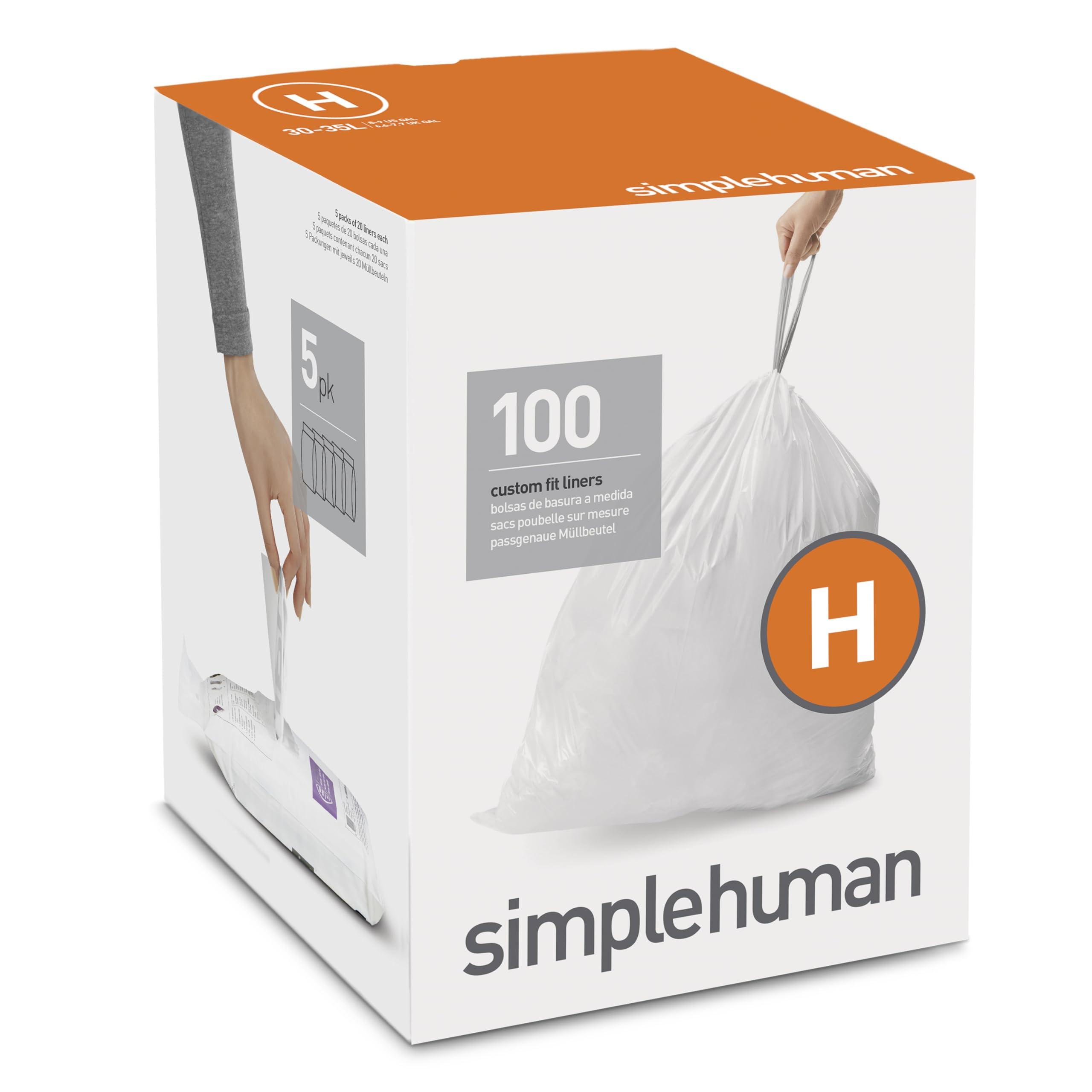 simplehuman simplehuman Code H Custom Fit Drawstring Trash Bags in Dispenser Packs, 100 Count, 30-35 Liter / 8-9.2 Gallon, White