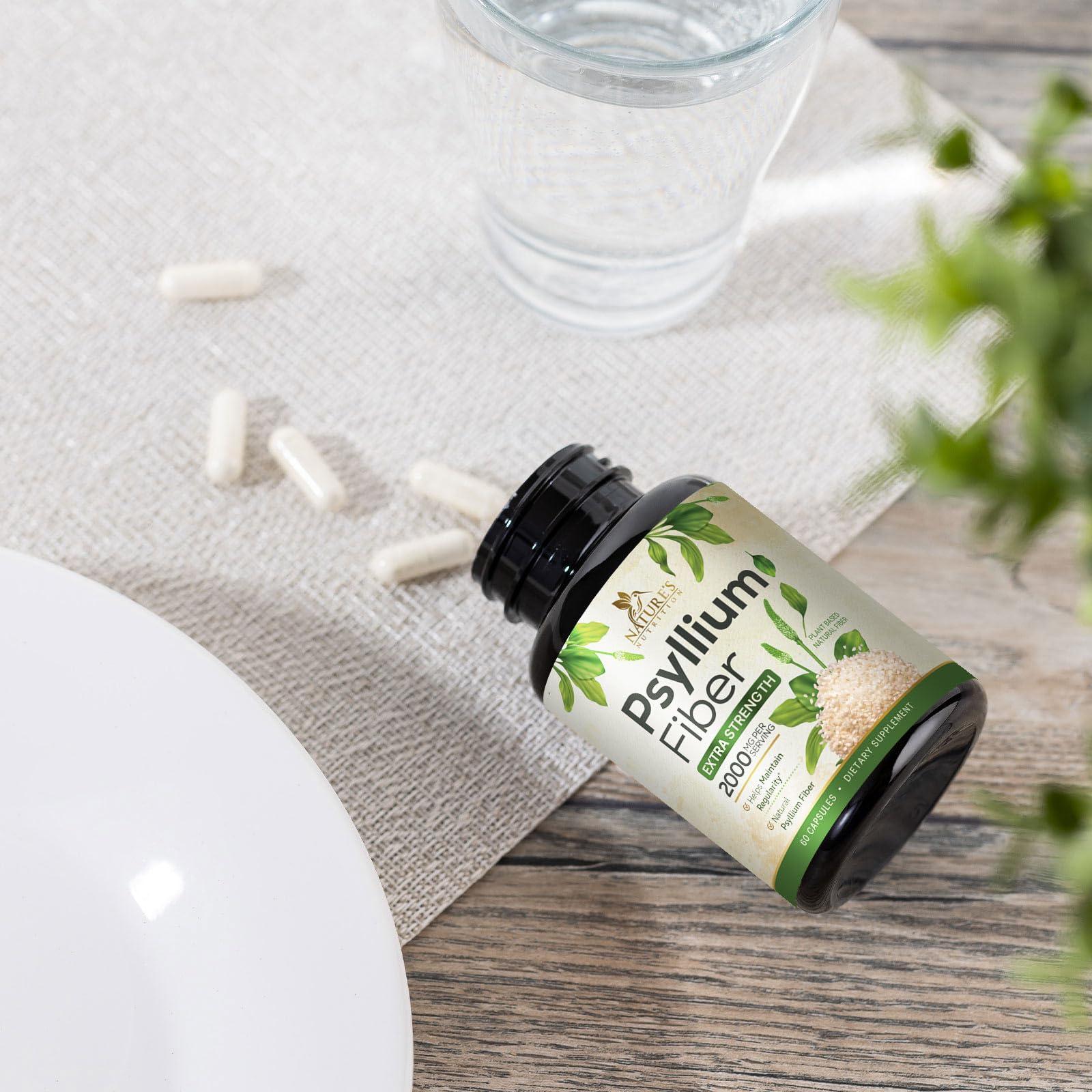 Nature's Nutrition Psyllium Husk Capsules 1500mg, Natural Daily Soluble & Insoluble Fiber, Psyllium Husk Powder Fiber Caps Supports Digestion Colon Health & Regularity, Non-GMO Gluten Free Supplement - 60 Veg Capsules