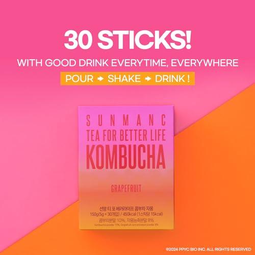 SUNMANC SUNMANC Kombucha 30 packets, Sparkling Probiotic Fermented Drink, Convenient Powdered Drink Mix, Tea Powder, Low Calories, Sugar 0g, Low Caffeine (Grapefruit)