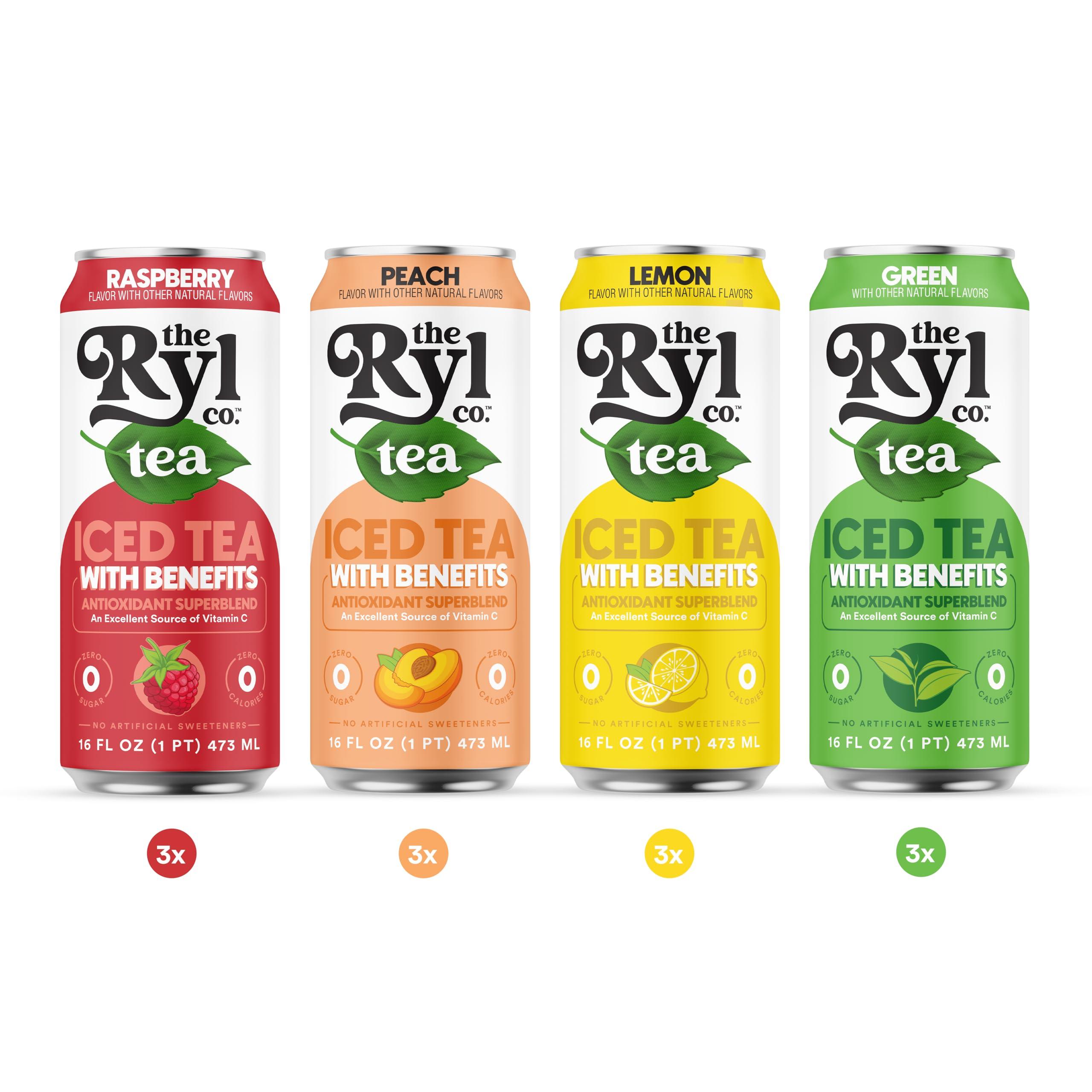 The Ryl Co Ryl Iced Tea, Variety Pack, Antioxidant Superblend, Zero Sugar, Low Carb, Zero Calorie Iced Tea, 16.0 Fl Oz (12-Pack)