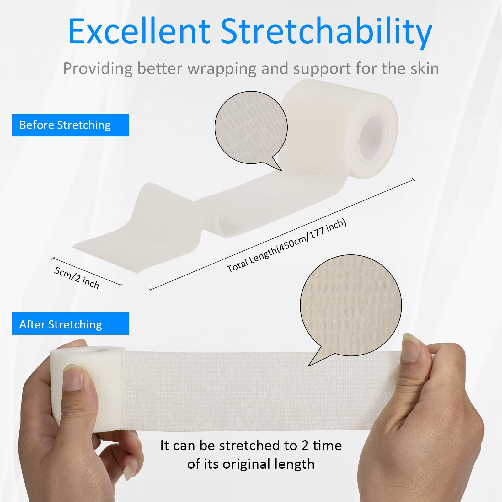 Sagafly 24 Pack Self Adherent Cohesive Wrap Bandages Non Woven Cohesive Bandage Elastic Self Adhesive Bandage Wrap Sports Athletic Tape First Aid Tape for Wrist Ankle Pet Vet Wrap Grip Cover 2 inch (White)