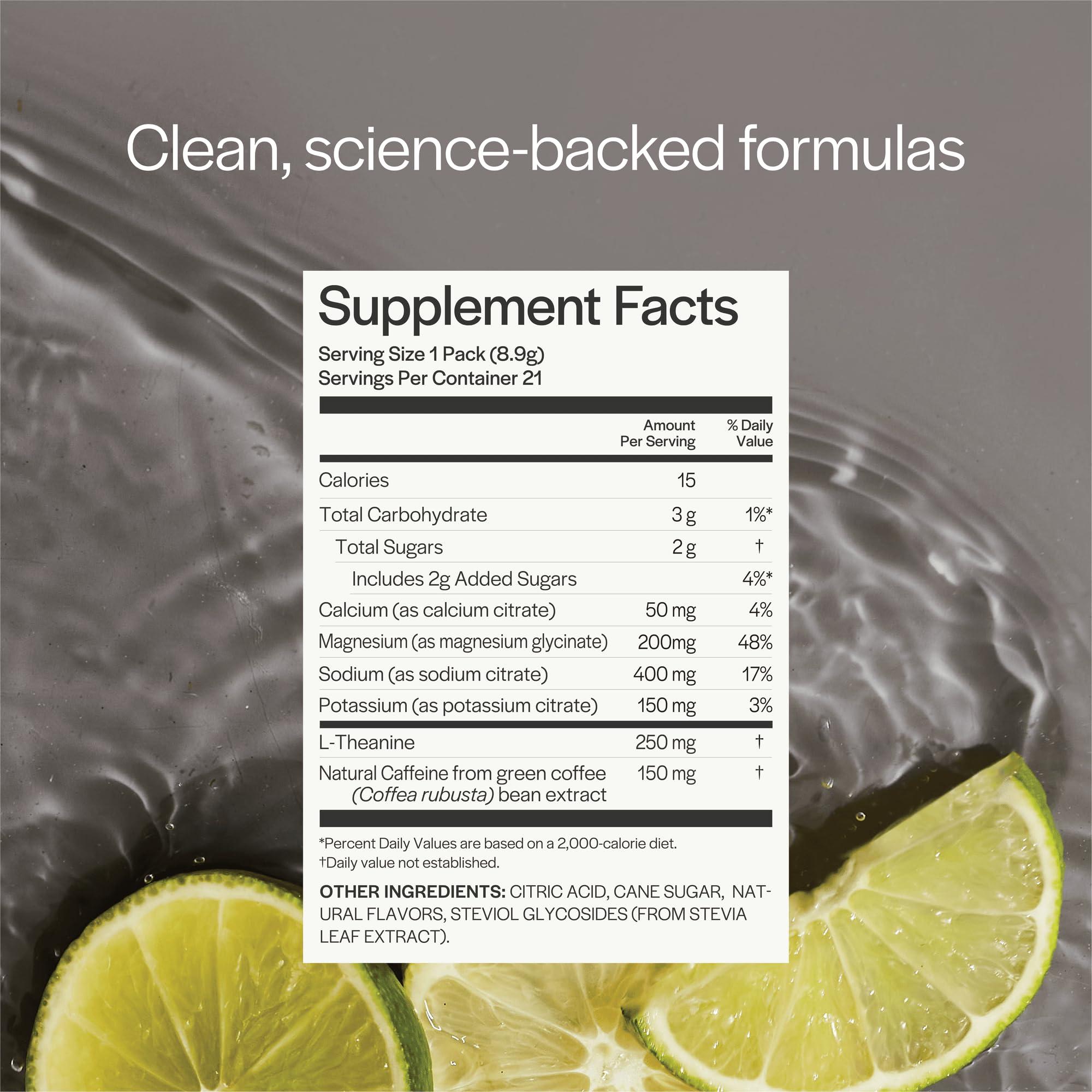 Gainful Gainful Hydration + Caffeine Packets with Key Electrolytes Magnesium & Sodium + L Theanine, Low Sugar Drink Mix, Lemon Lime, 21 Sticks