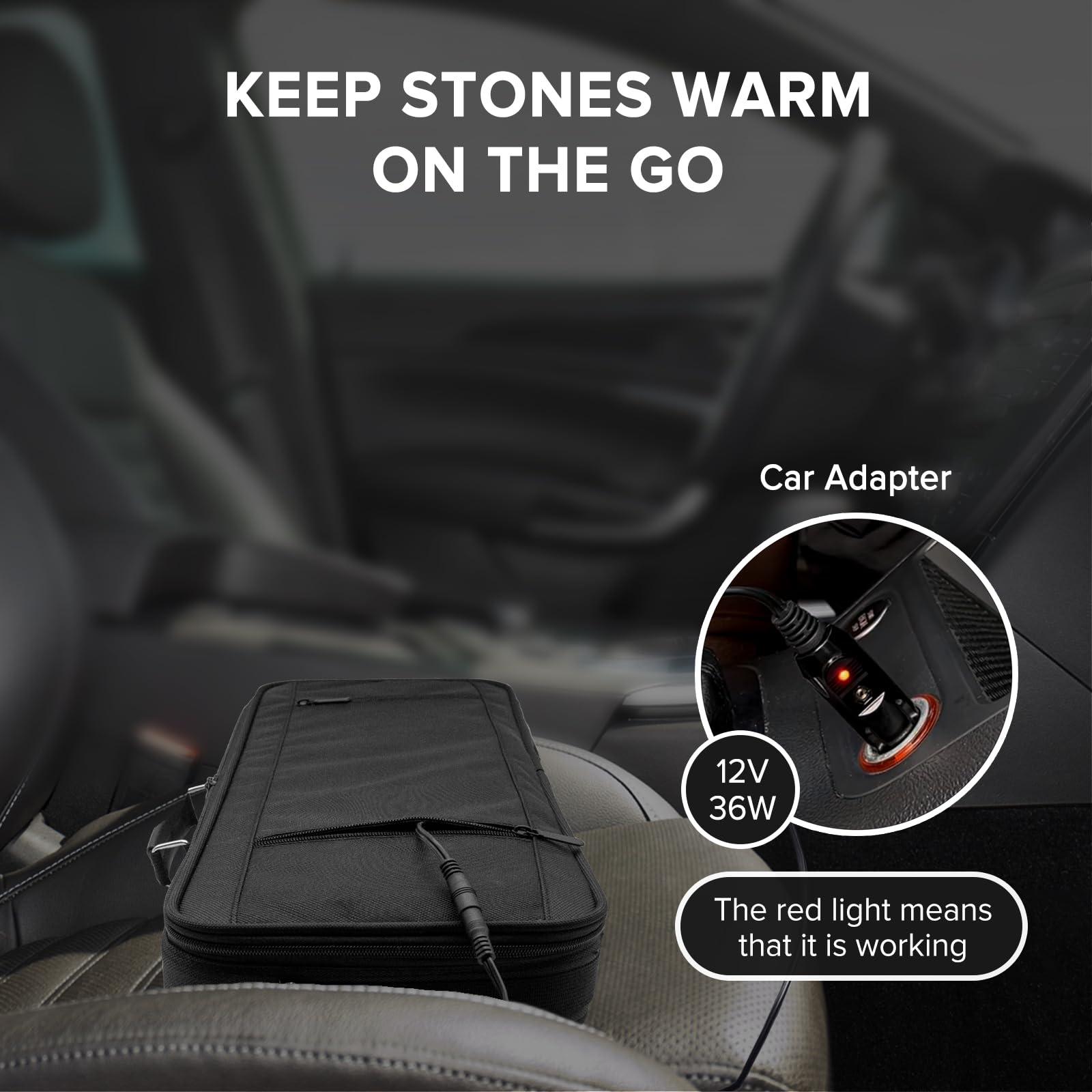 Goodtar Goodtar Hot Bamboo Massage Kit - Portable Massage Stone Warmer Bamboo Massage and Rocks w/Digital Temp Controller, Car Adapter (Duble-Sided Heating Black)
