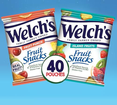 Welch's Welch\'s Fruit Snacks, Fruit Punch & Island Fruits Variety Pack, Gluten Free, Bulk Pack, Individual Single Serve Bags, 0.8 oz (Pack of 40)